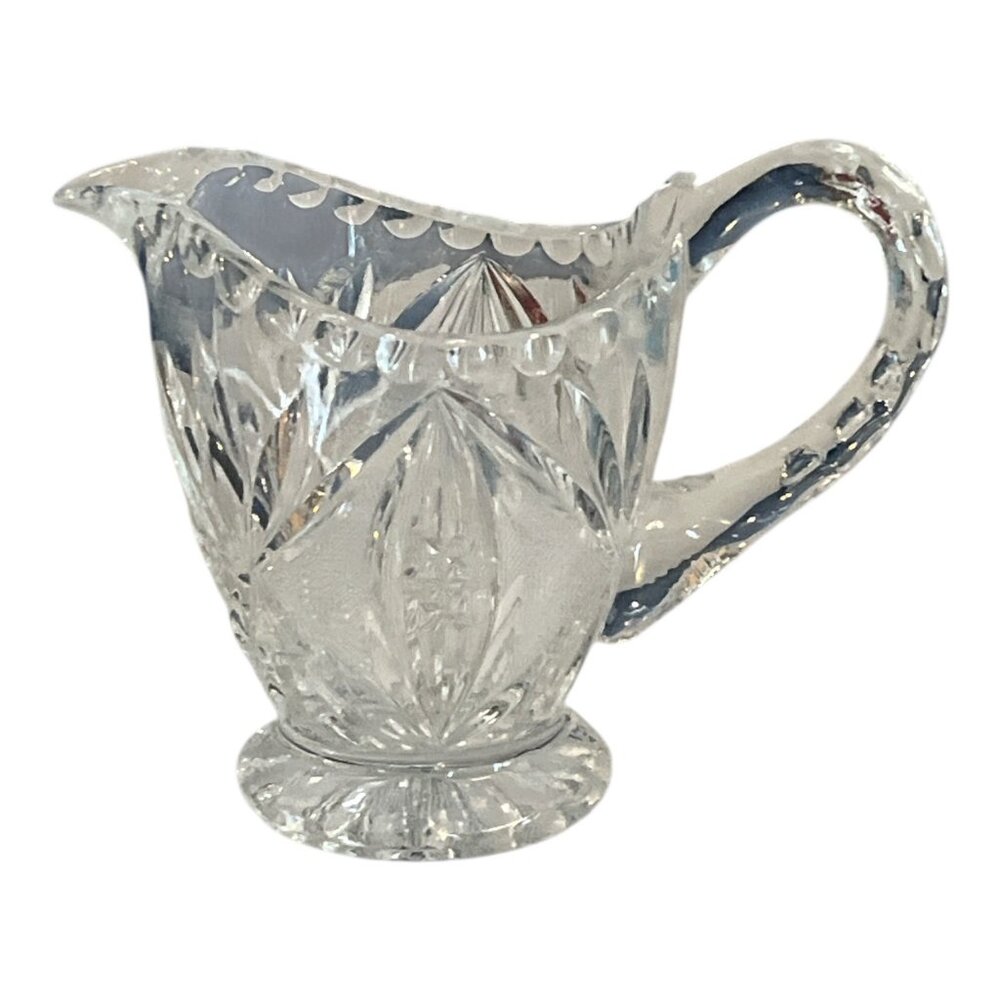 Antique EAPG Glass Creamer Pitcher – Oval Window Diamond Pattern, Starburst Base